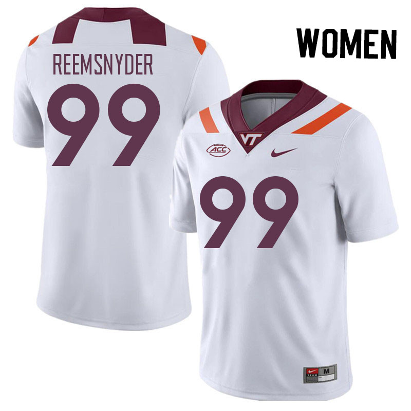 Women #99 Cole Reemsnyder Virginia Tech Hokies College Football Jerseys Stitched Sale-White - Click Image to Close